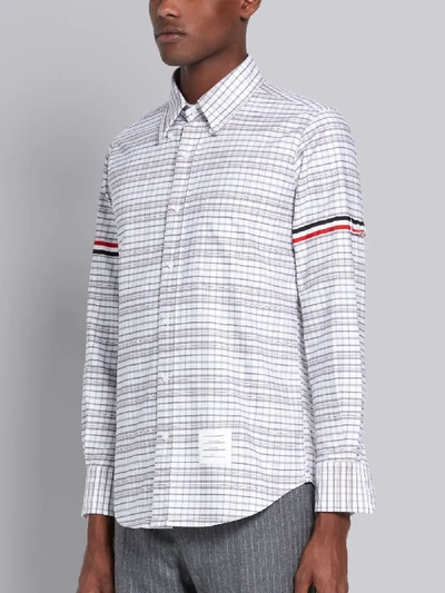 Shop Thom Browne Medium Grey Tricolor Cotton Oxford Check Grosgrain Armband Long Sleeve Shirt In White
