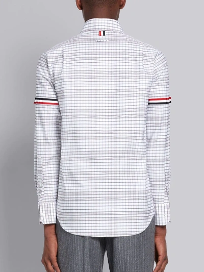 Shop Thom Browne Medium Grey Tricolor Cotton Oxford Check Grosgrain Armband Long Sleeve Shirt In White