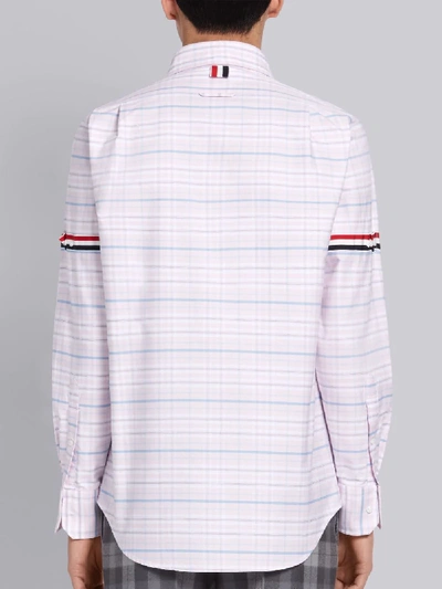 Shop Thom Browne Pink Tricolor Cotton Oxford Check Grosgrain Armband Long Sleeve Shirt