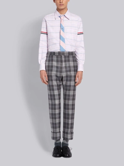 Shop Thom Browne Pink Tricolor Cotton Oxford Check Grosgrain Armband Long Sleeve Shirt