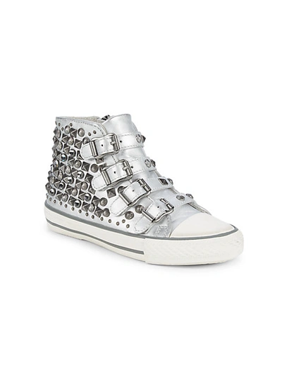 Girl's Viper Studded Leather High-top Sneakers In Black