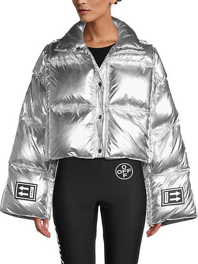 Shop Off-white Cropped Metallic Down-fill Puffer In Silver