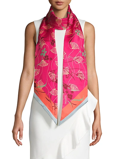 Shop Valentino Floral-print Silk Scarf In Forest Green