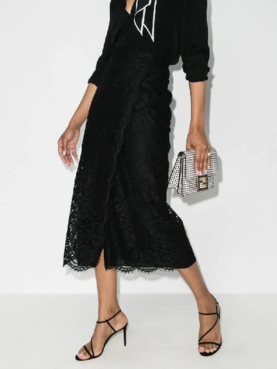 Shop Valentino Lace Midi Skirt In Black