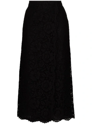 Shop Valentino Lace Midi Skirt In Black