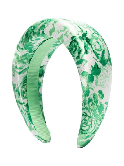 Shop Ganni Padded Floral Print Hairband In Green