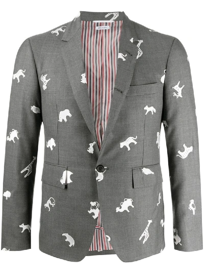 Shop Thom Browne Animal Pattern Blazer In Grey