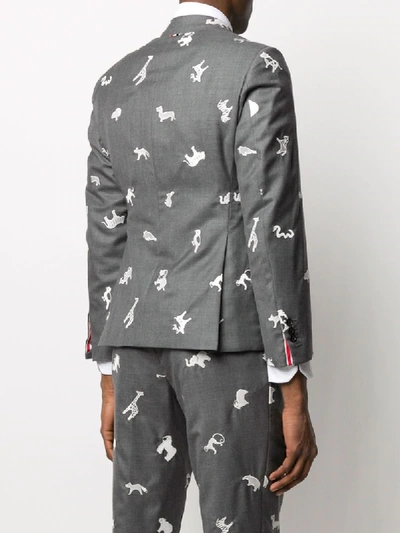 Shop Thom Browne Animal Pattern Blazer In Grey