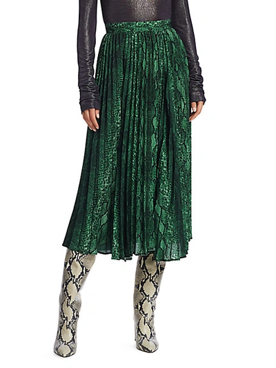 Shop Andamane Becky Snake-print Pleated Skirt In Snake Verde
