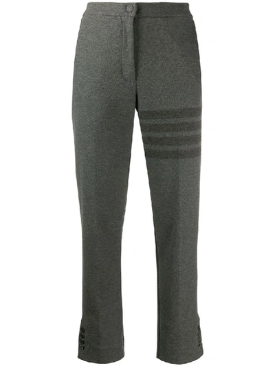 Thom Browne Cropped Trousers With Striped Pattern And Button Detailing In Grey