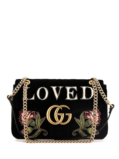 Pre-owned Gucci Rose Embroidered Gg Shoulder Bag In Black | ModeSens