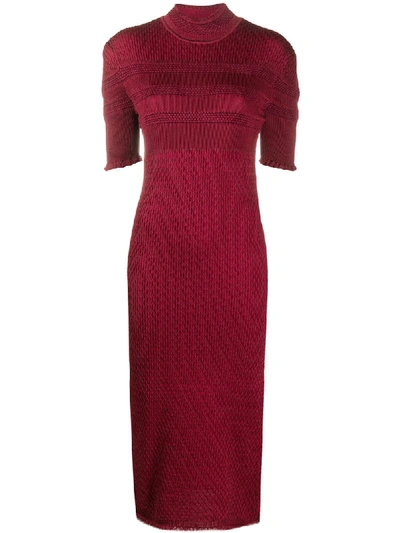 Shop Fendi Silk-elastane Mix Patten Knit Dress In Red