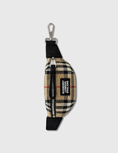 Shop Burberry Vintage Check And Leather Bum Bag Charm In Beige