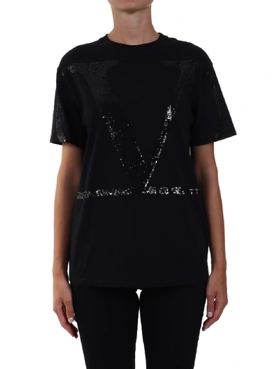 Shop Valentino T-shirt V Logo Sequins In Black