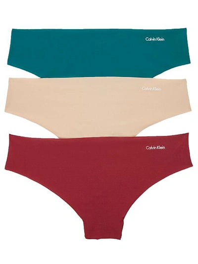 Shop Calvin Klein Invisibles Thong 3-pack In Teal,bare,raspberry