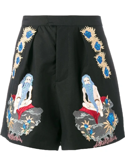 Shop Edward Crutchley Embroidered Shorts In Black