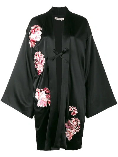 Shop Alice Archer Floral Embroidered Kimono In Black