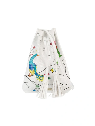 Shop Elisabeth Weinstock Graffiti Bird Print Drawstring Bag In White