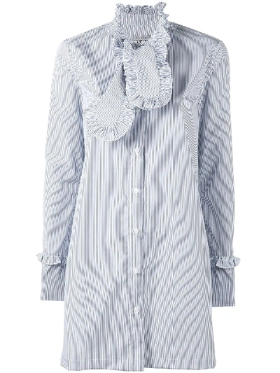 Shop Ashley Williams Ruffle Neck Tie Shirt Striped Dress In Blue
