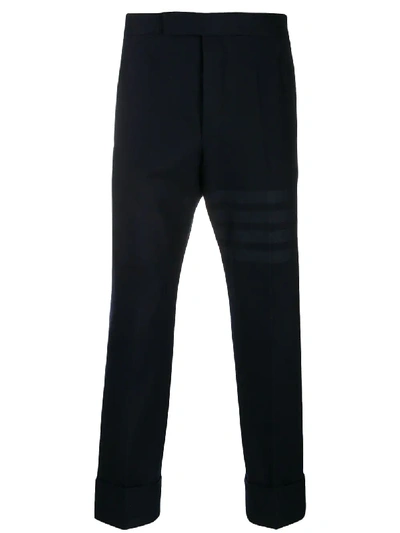 Shop Thom Browne Tonal 4-bar Flannel Trousers In Blue