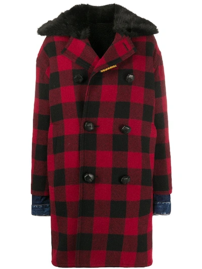 Shop Dsquared2 Double-breasted Checked Coat In Red
