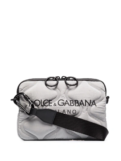 Shop Dolce & Gabbana Logo-print Quilted Crossbody Bag In Grey