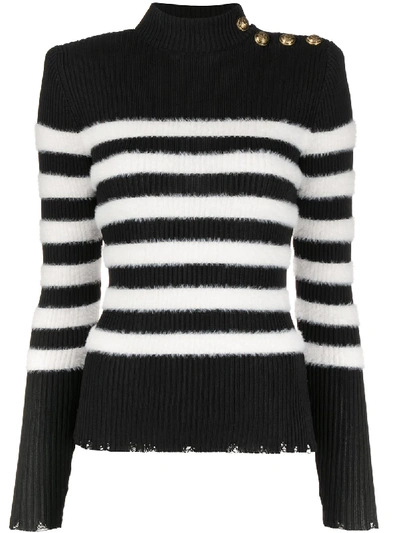 Shop Balmain Textured-striped Jumper In Black