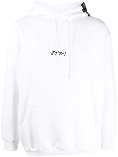 Shop Vetements Logo Drawstring Hoodie In White