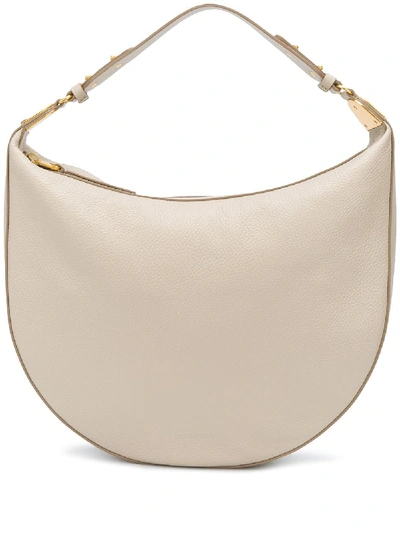 Shop Coccinelle Rounded Leather Shoulder Bag In Neutrals