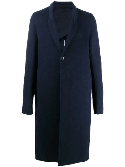 Shop Rick Owens Long-sleeved Button Up Coat In Blue