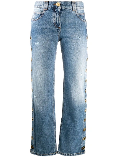 Shop Balmain Buttoned Straight-leg Jeans In Blue