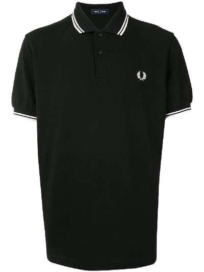 Shop Fred Perry Stripe-trim Logo Polo Shirt In Black