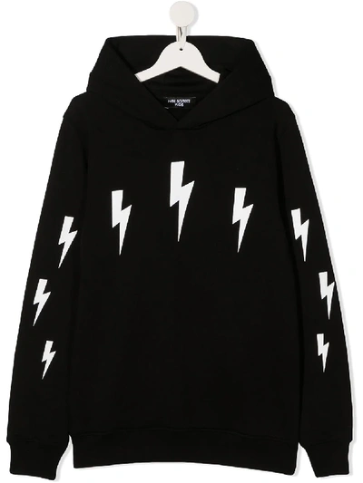 Shop Neil Barrett Teen Lightening Bolt Hooded Sweatshirt In Black