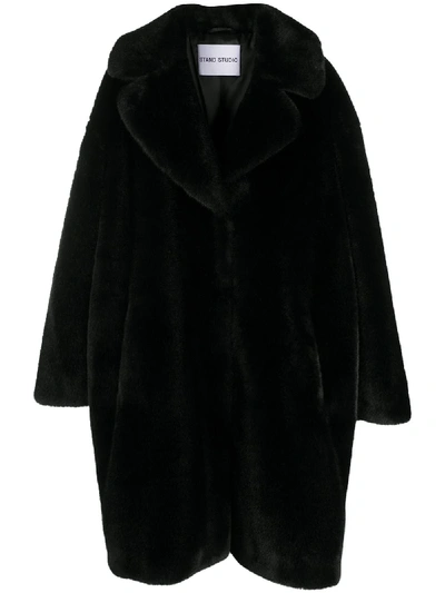 Shop Stand Studio Camille Cocoon Teddy Style Coat In Black