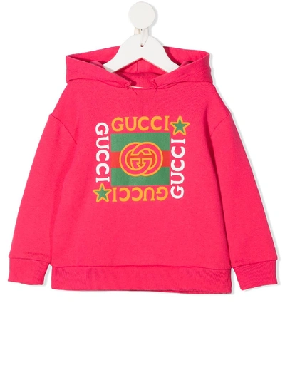 Shop Gucci Logo-print Hoodie In Pink