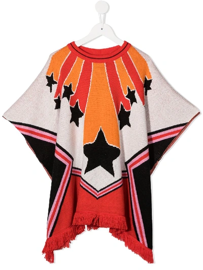 Shop Stella Mccartney Cheerleader Intarsia-knit Poncho In Red