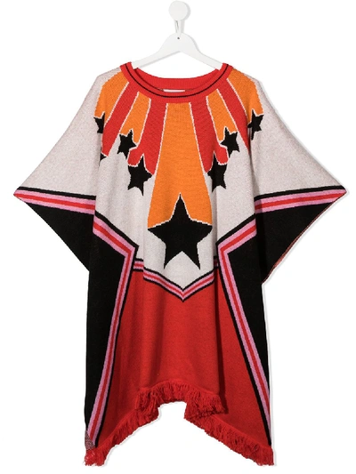 Shop Stella Mccartney Teen Cheerleader Intarsia-knit Poncho In Red
