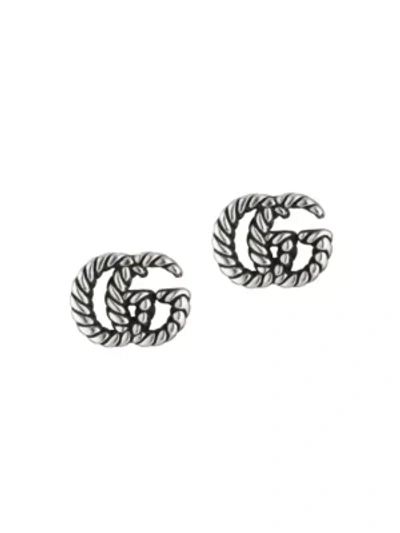 Shop Gucci Stud Earrings In Aged Sterling Silver With Double G Motif