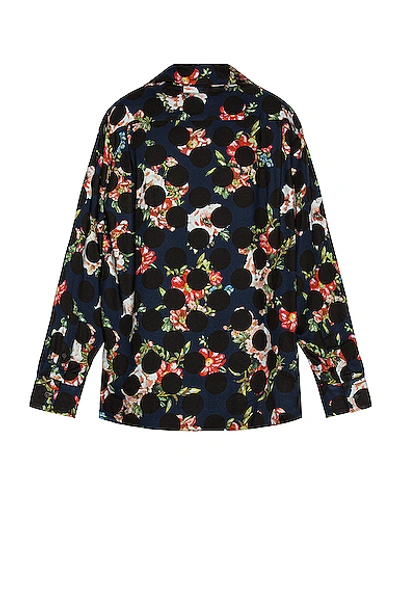 Shop Acne Studios Long Floral Polka Shirt In Navy Blue