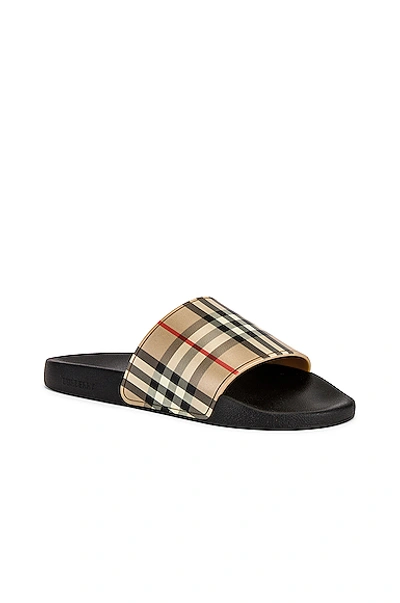 Shop Burberry Furley M Check Slide In Archive Beige