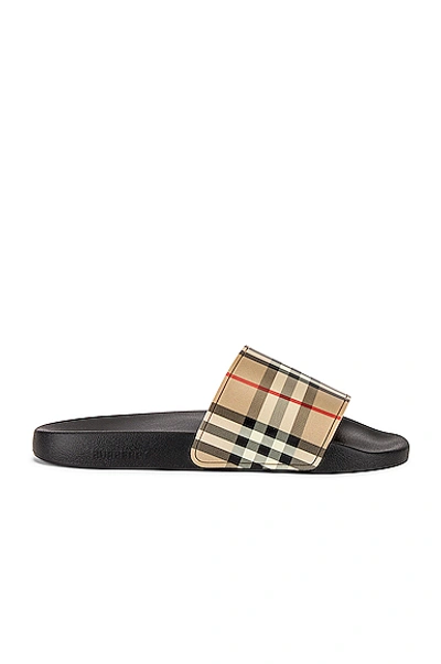 Shop Burberry Furley M Check Slide In Archive Beige