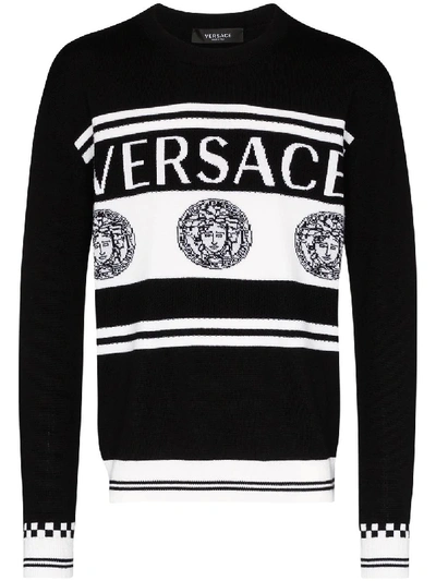 Shop Versace Wool Medusa Print Sweater Black