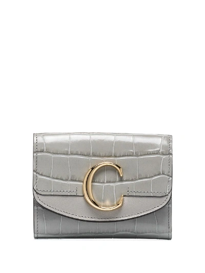 Shop Chloé C Crocodile-effect Leather Wallet In Grey