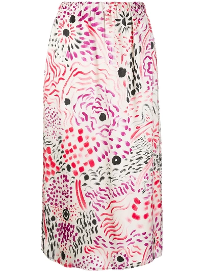 Shop Marni Floral Print Straight Skirt In Red