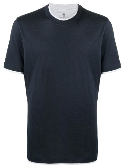 Shop Brunello Cucinelli Layered Neck T-shirt In Blue
