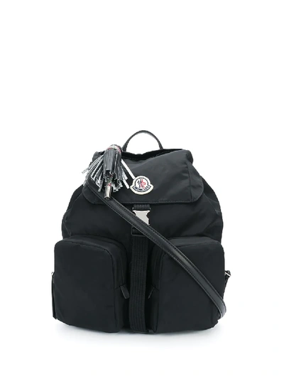 Shop Moncler Fringe Detail Logo Backpack In Black