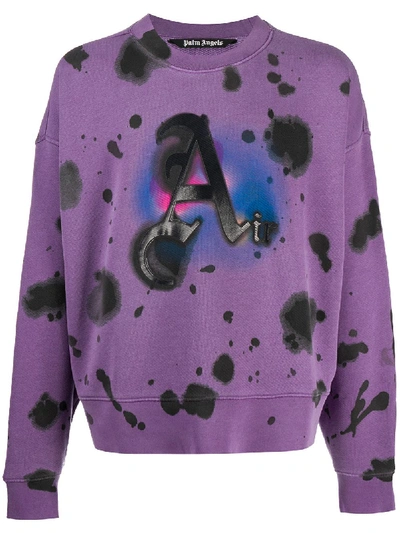 Shop Palm Angels Paint Splatter Print Sweatshirt In Purple