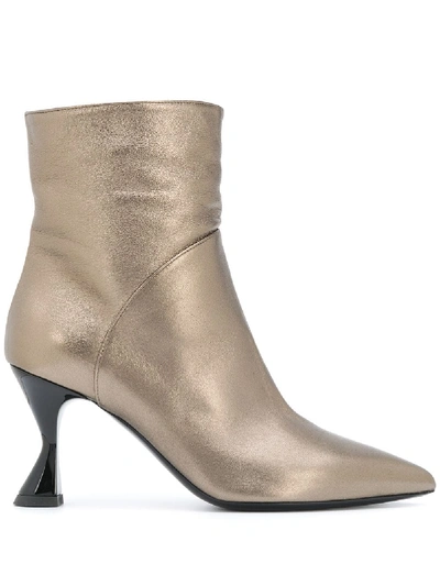 Shop Pollini Metallic Ankle Booties In Gold