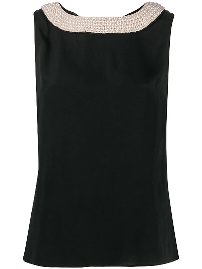 Shop Boutique Moschino Pearl-embellished Duck Blouse In Black