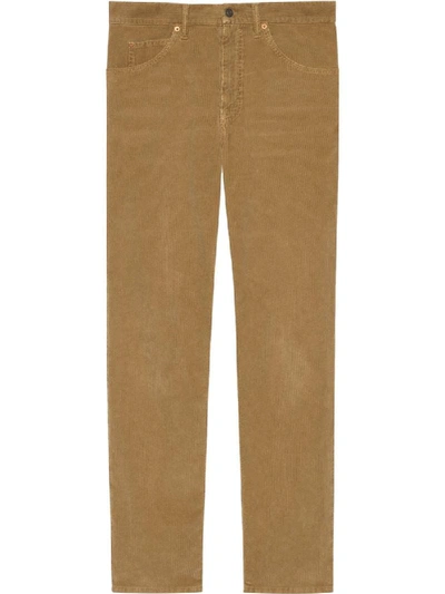 Shop Gucci Washed Velvet Corduroy Trousers In Brown